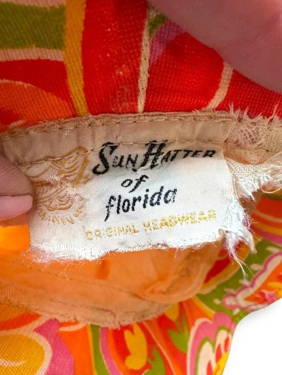 Vintage 1960s Sun Hatter of Florida Bucket Hat Psychedelic Paisley Mod Pink Oran - Picture 9 of 10